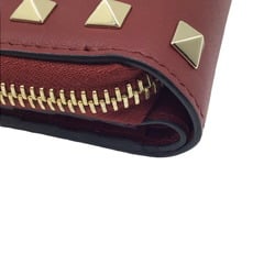 Valentino VALENTINO Bi-fold Wallet Rockstud Compact Leather Red QW2P0649 Gold Metal Fittings Women's