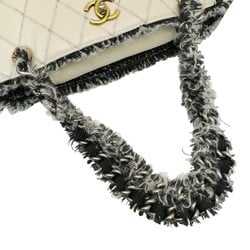 CHANEL Coco Mark Matelasse Chain Tote 15 Series Tweed Leather Bag Women's Beige Black