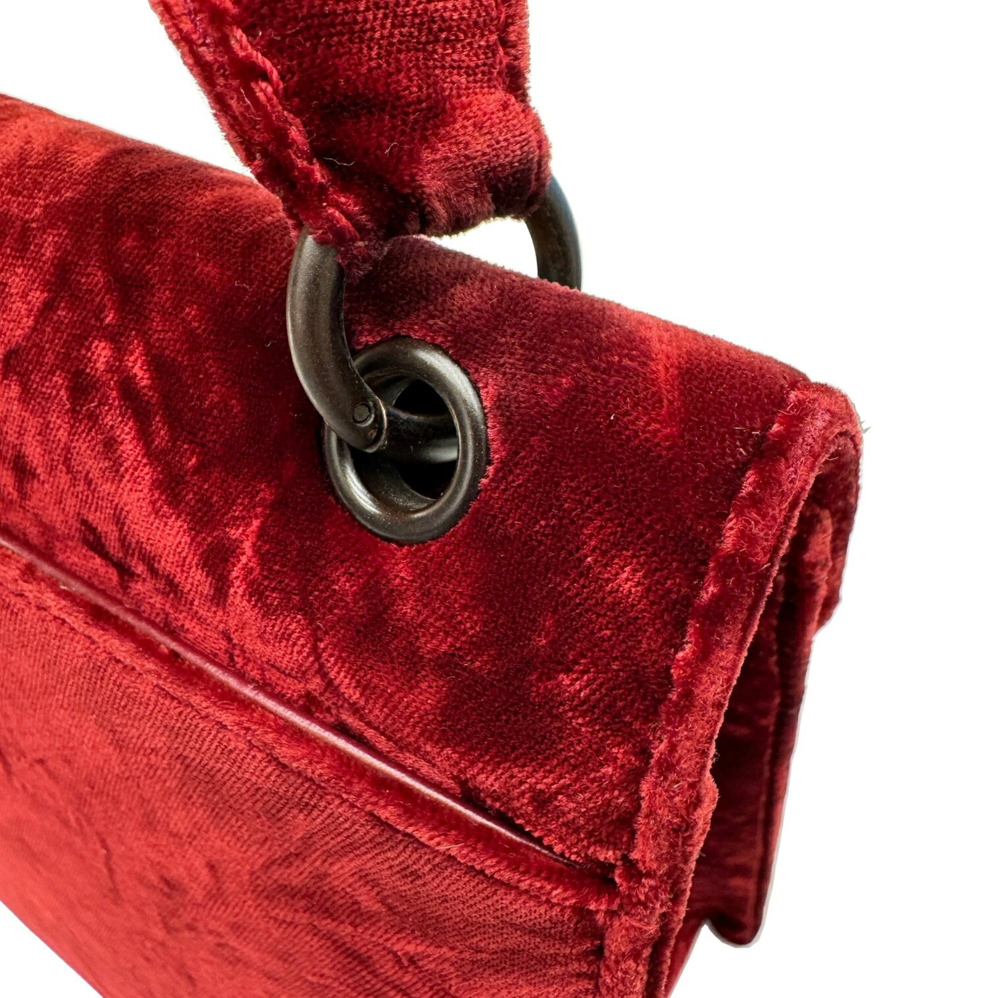 CHANEL Coco Mark Handbag Shoulder Bag Velour Black Hardware 5th Series Wine Red Velvet Women's