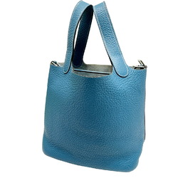 Hermes HERMES Picotin PM Taurillon Clemence Blue Jean □I Engraved Handbag Leather Women's