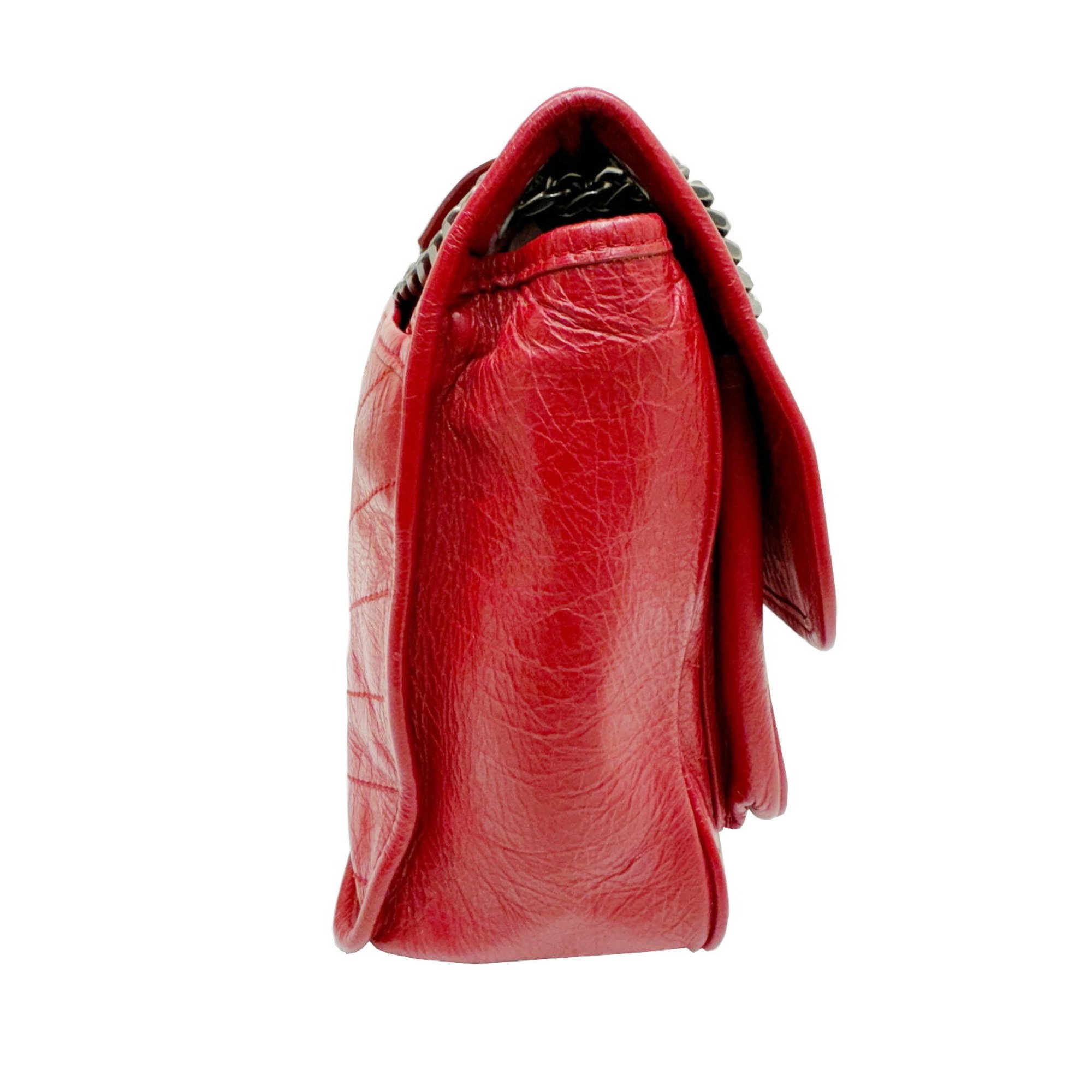YSL Saint Laurent Chain Shoulder Bag 498894 V-Stitch Leather Red Women's
