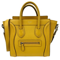 CELINE Luggage Nano Shopper Calfskin 2way Shoulder Handbag Bag Black Yellow Women's