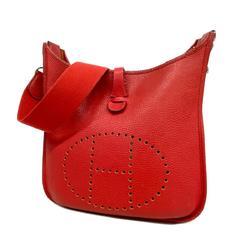 Hermes Shoulder Bag Evelyn 1 PM □P Engraved Taurillon Clemence Rouge vif Women's