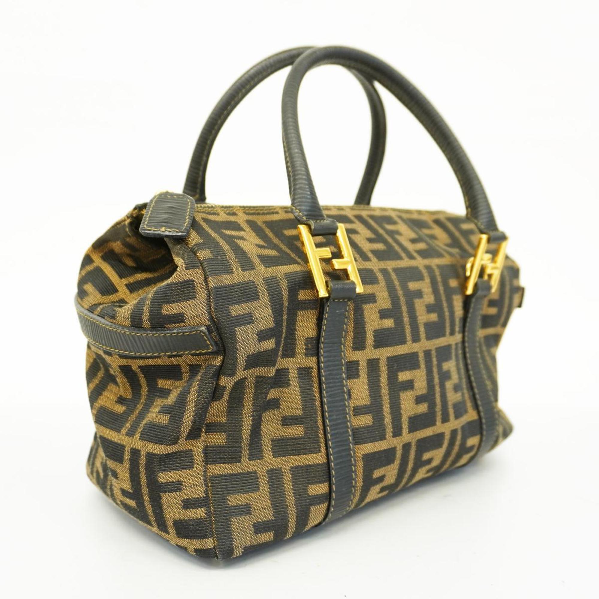 Fendi handbag Zucca nylon canvas leather khaki black ladies