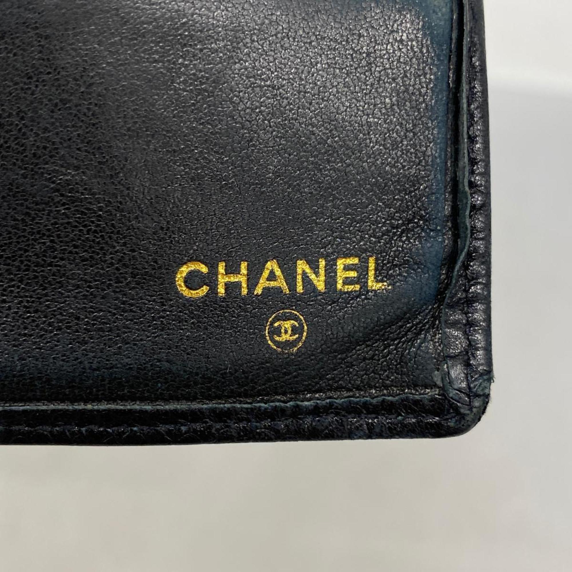 Chanel Long Wallet Bicolor Caviar Skin Black Women's
