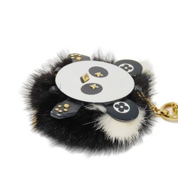 Louis Vuitton LOUIS VUITTON Keychain Portocle Wild Panda Studs Fur Blanc Noir Monogram Flower M63094 Women's