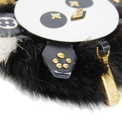 Louis Vuitton LOUIS VUITTON Keychain Portocle Wild Panda Studs Fur Blanc Noir Monogram Flower M63094 Women's