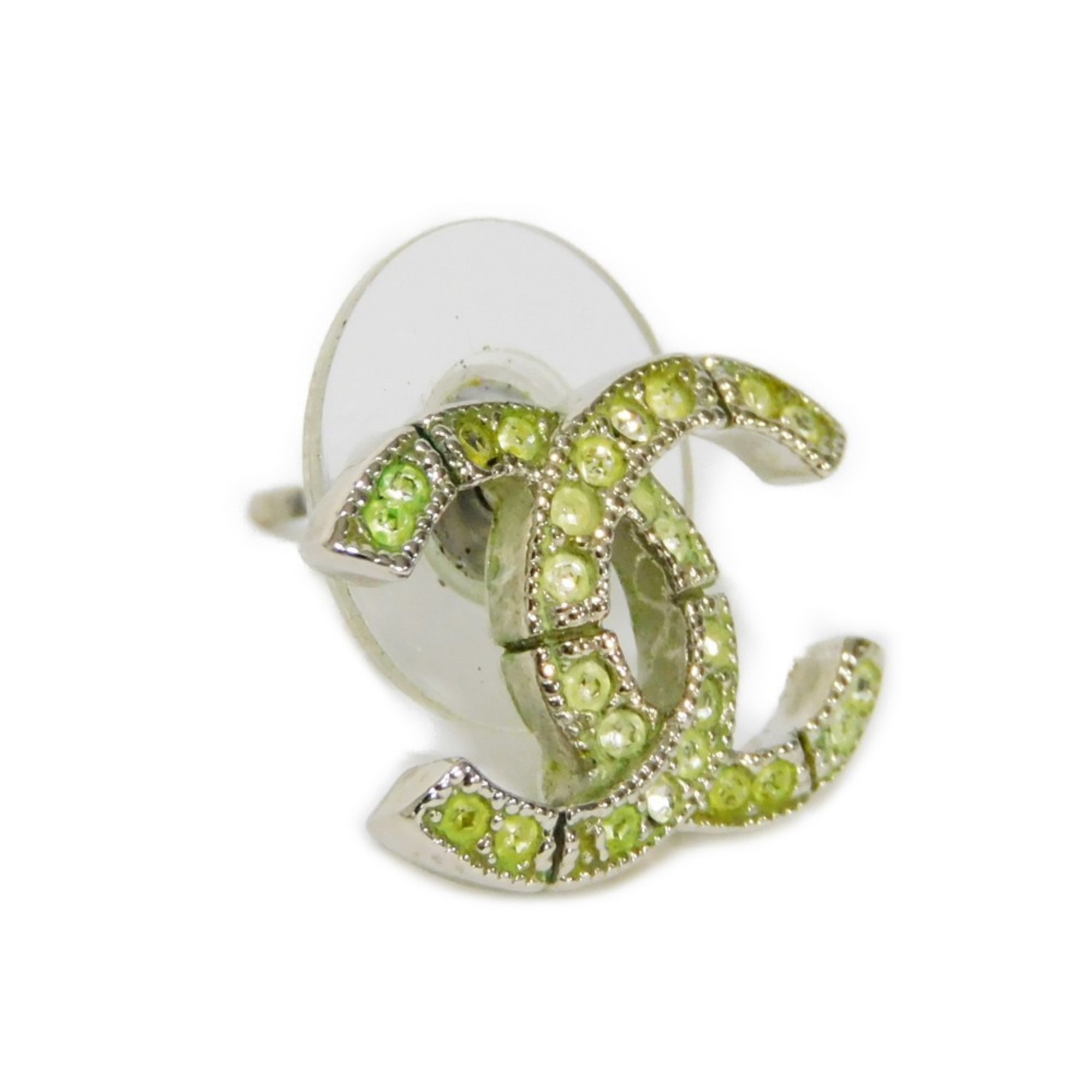 CHANEL Earrings Crystal Coco Mark Rhinestone Silver Stud A16K CC Clear Women's