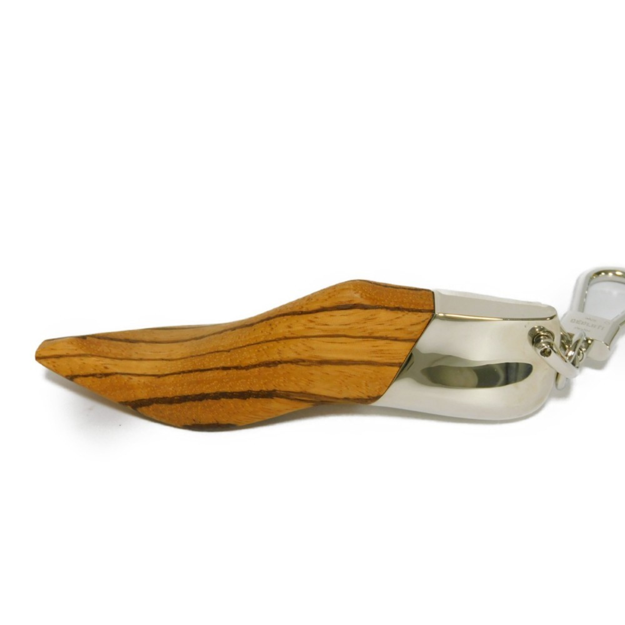 Berluti Keychain Shoekeeper Shoe Tree Keyring Bag Charm Silver Wood Natural Men's