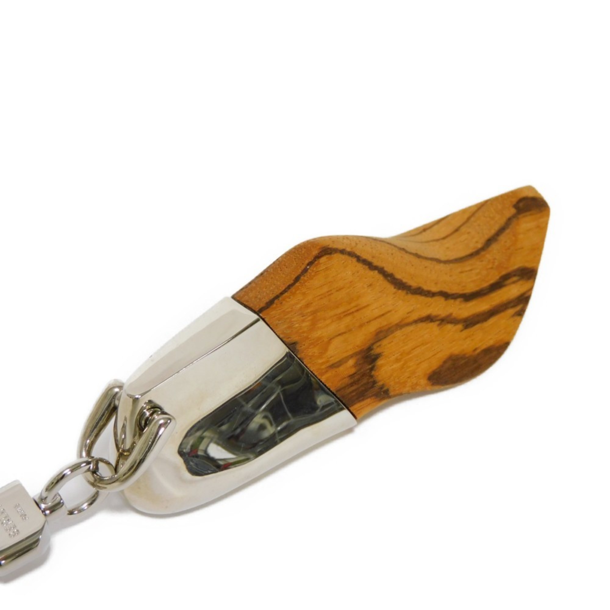Berluti Keychain Shoekeeper Shoe Tree Keyring Bag Charm Silver Wood Natural Men's