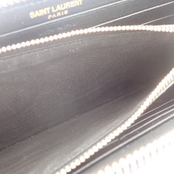 SAINT LAURENT 630201 Zip Around Wallet Tiny Cassandra Embossed Leather Long Black Gold Women's