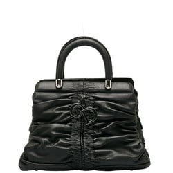 Christian Dior Dior Shirring Handbag Black Leather Women's