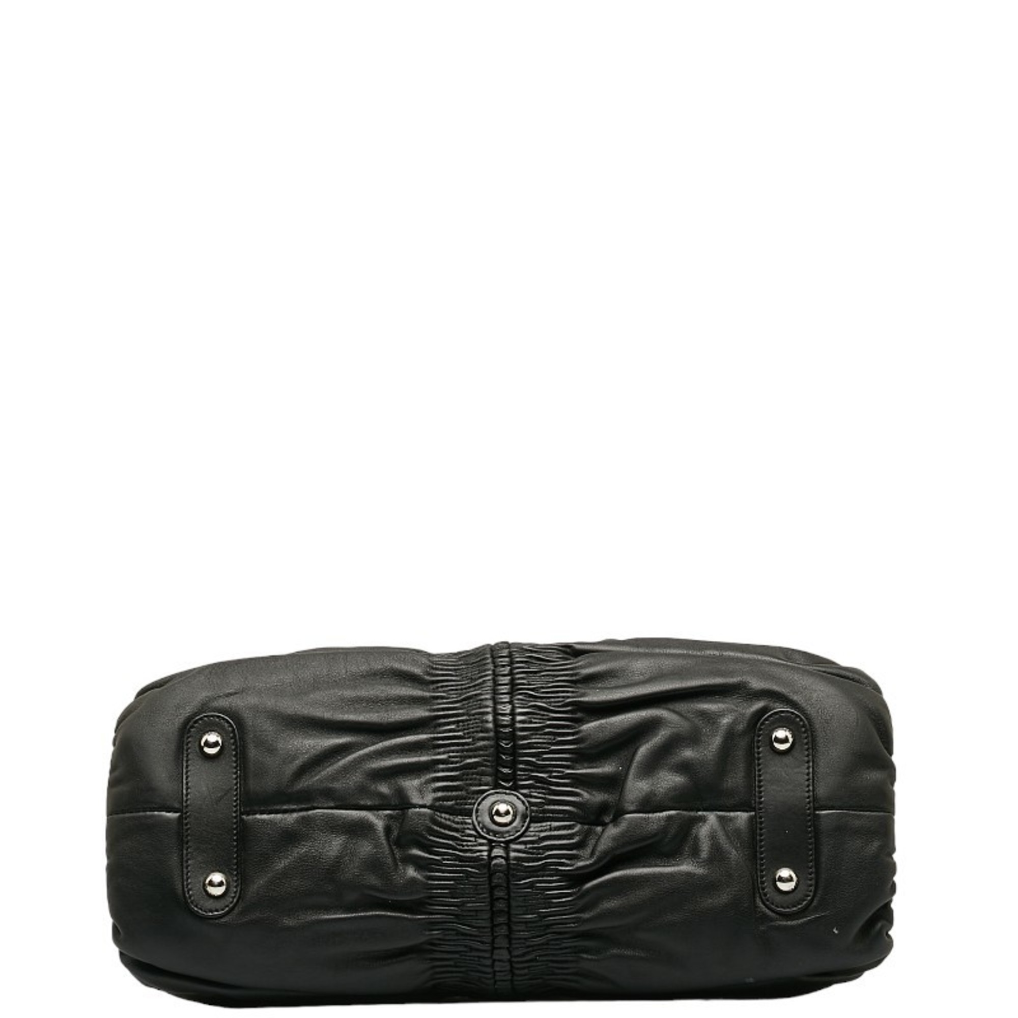 Christian Dior Dior Shirring Handbag Black Leather Women's