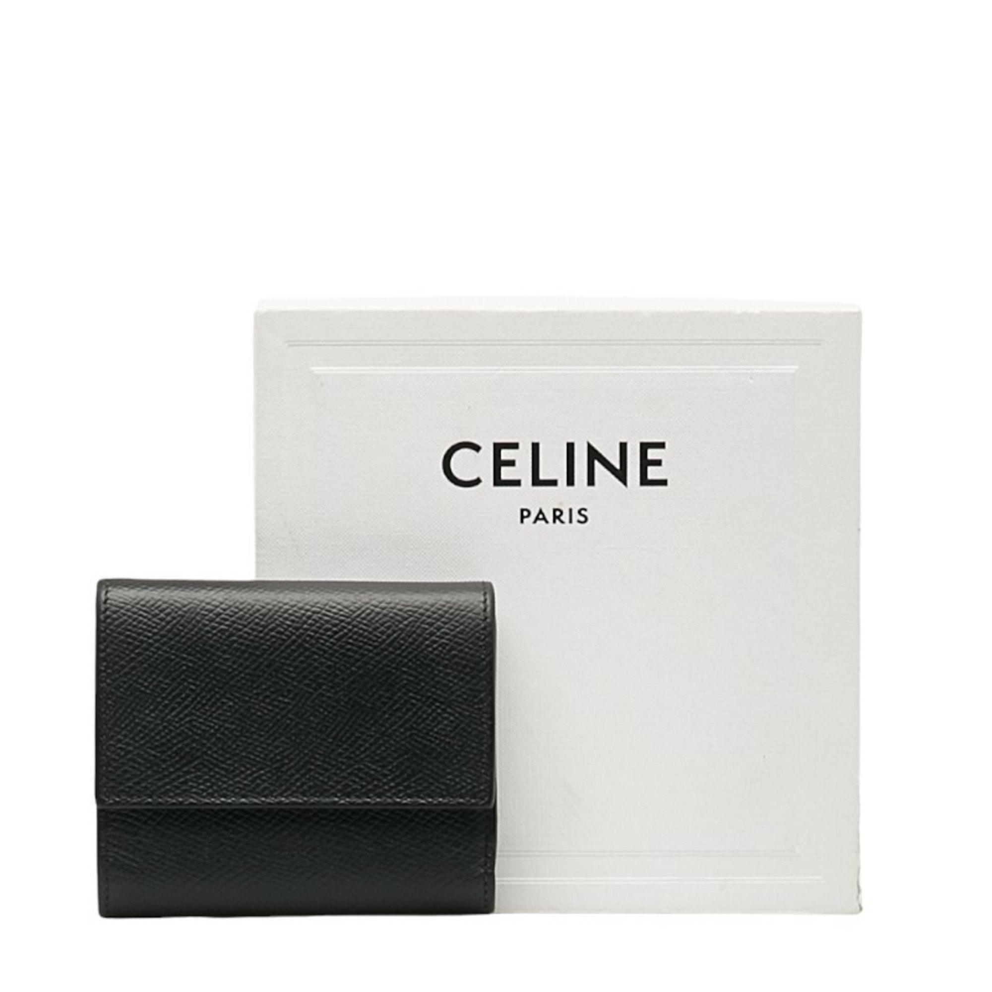 Celine Small Trifold Wallet Black Leather Women's CELINE