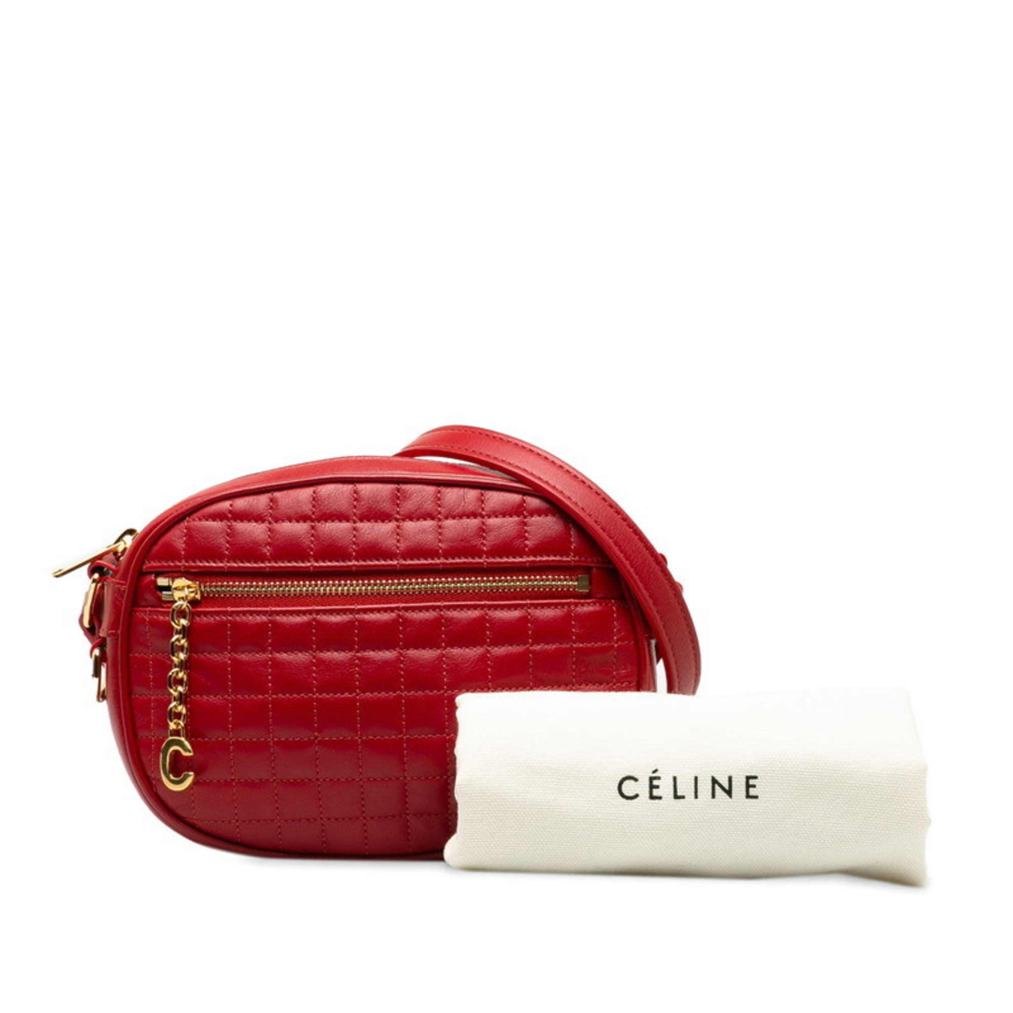 Celine C Small Camera Bag Shoulder Red Leather Women's CELINE
