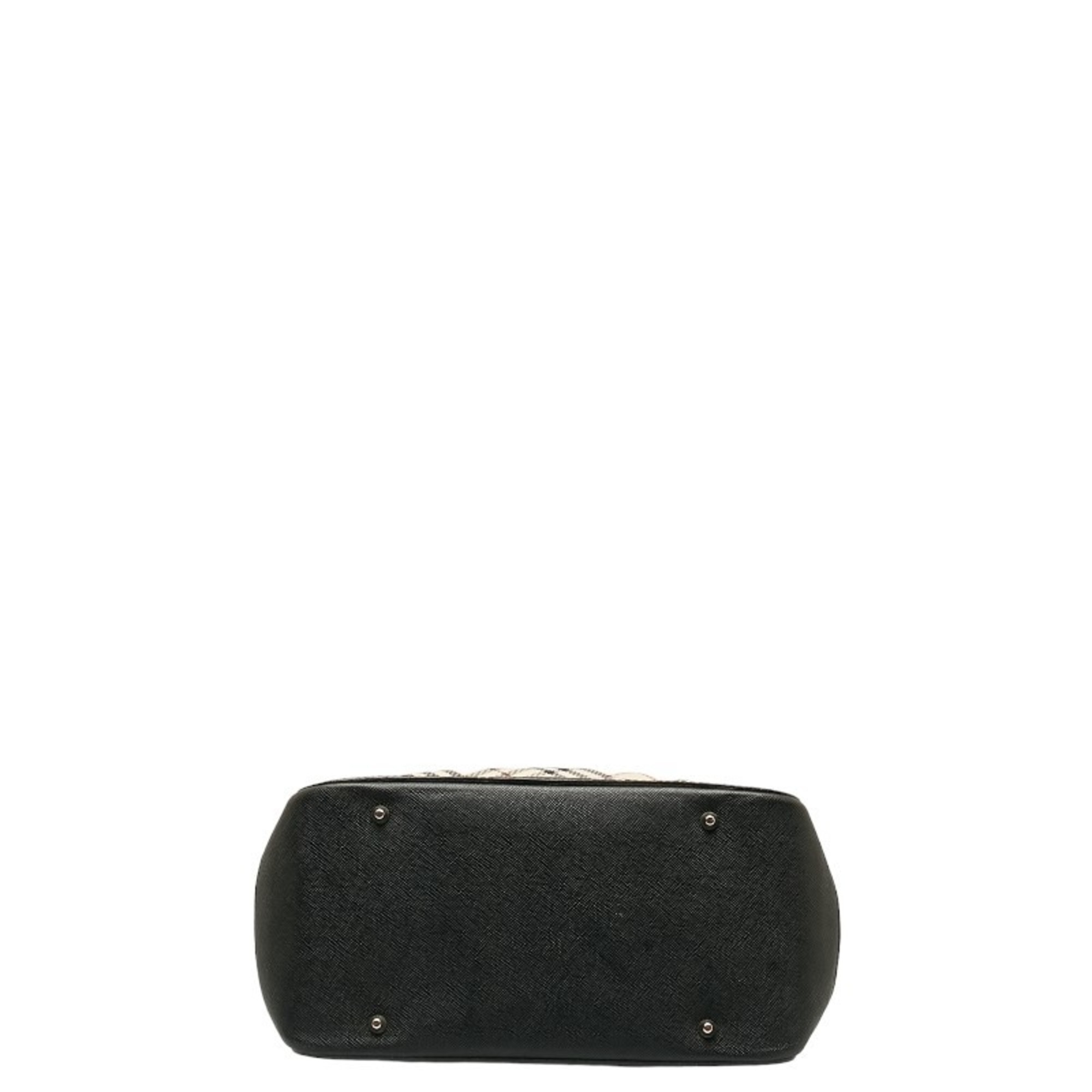 Burberry Nova Check Embossed Handbag Beige Black Canvas Leather Women's BURBERRY