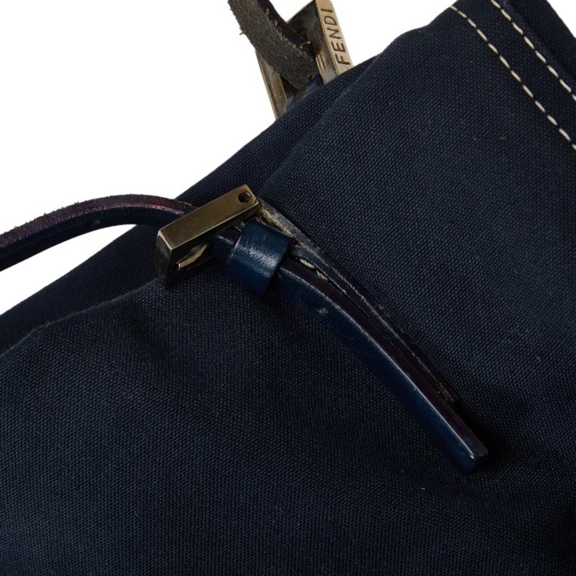 FENDI metal fittings tote bag shoulder 26761 navy canvas leather women's