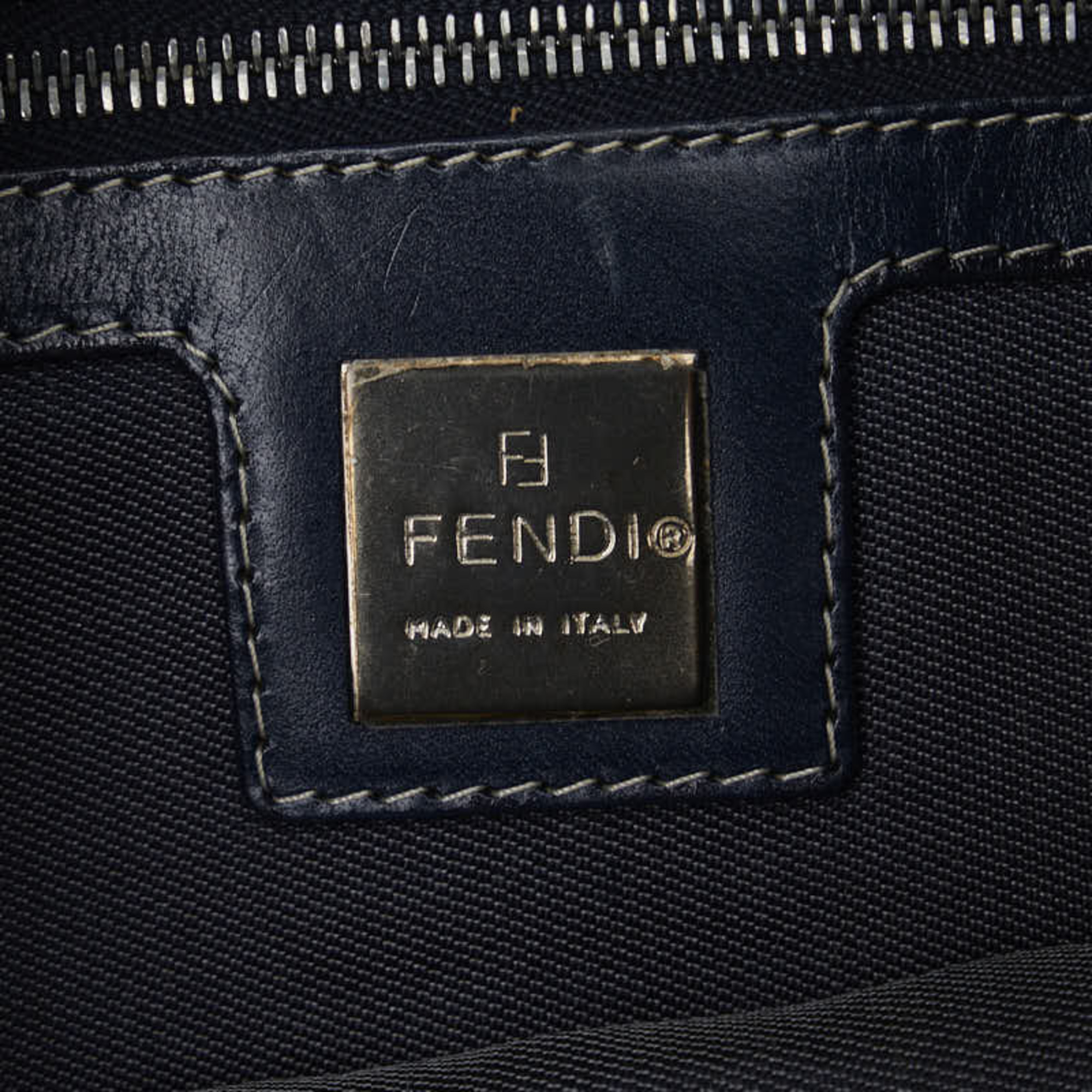 FENDI metal fittings tote bag shoulder 26761 navy canvas leather women's