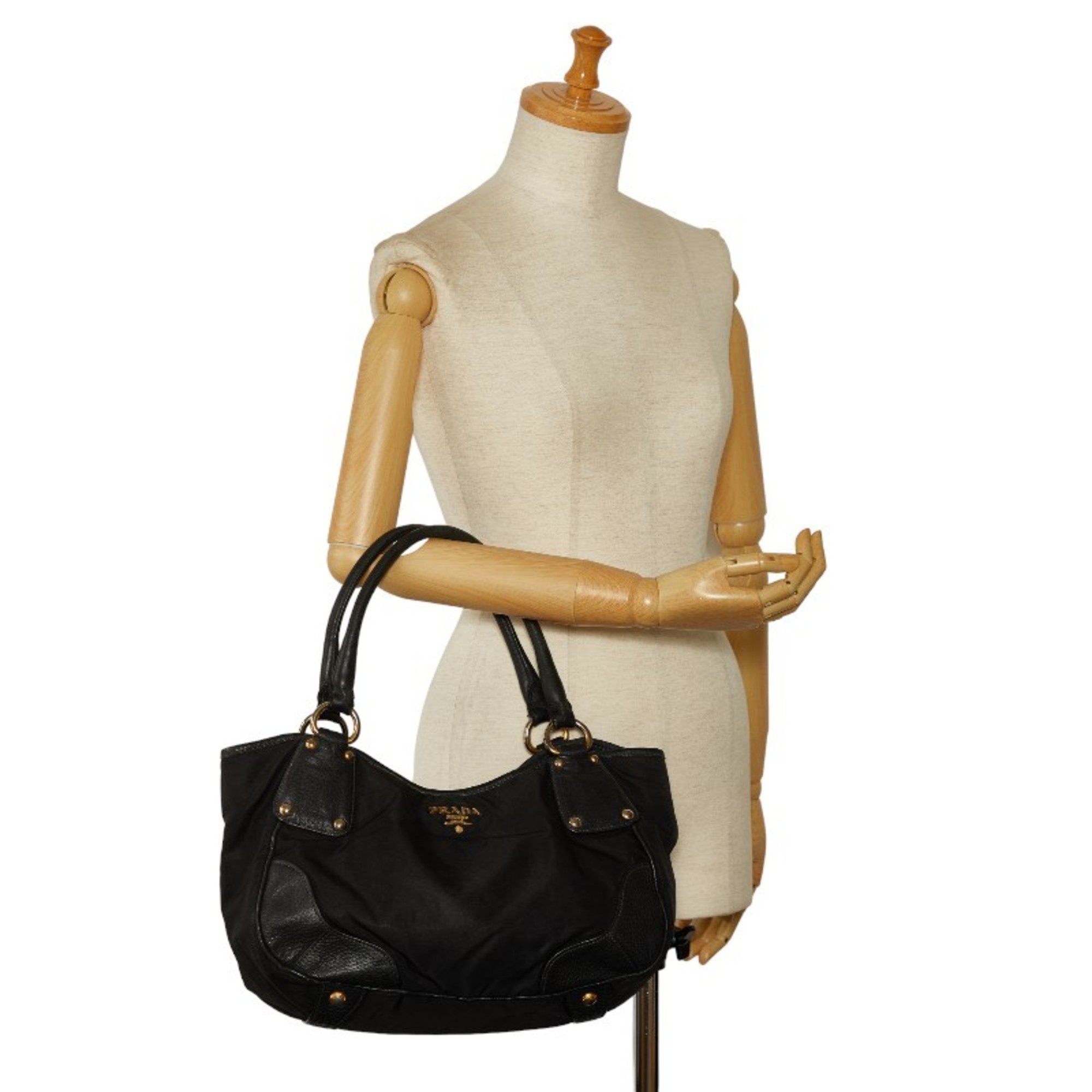 Prada handbag black nylon leather women's PRADA