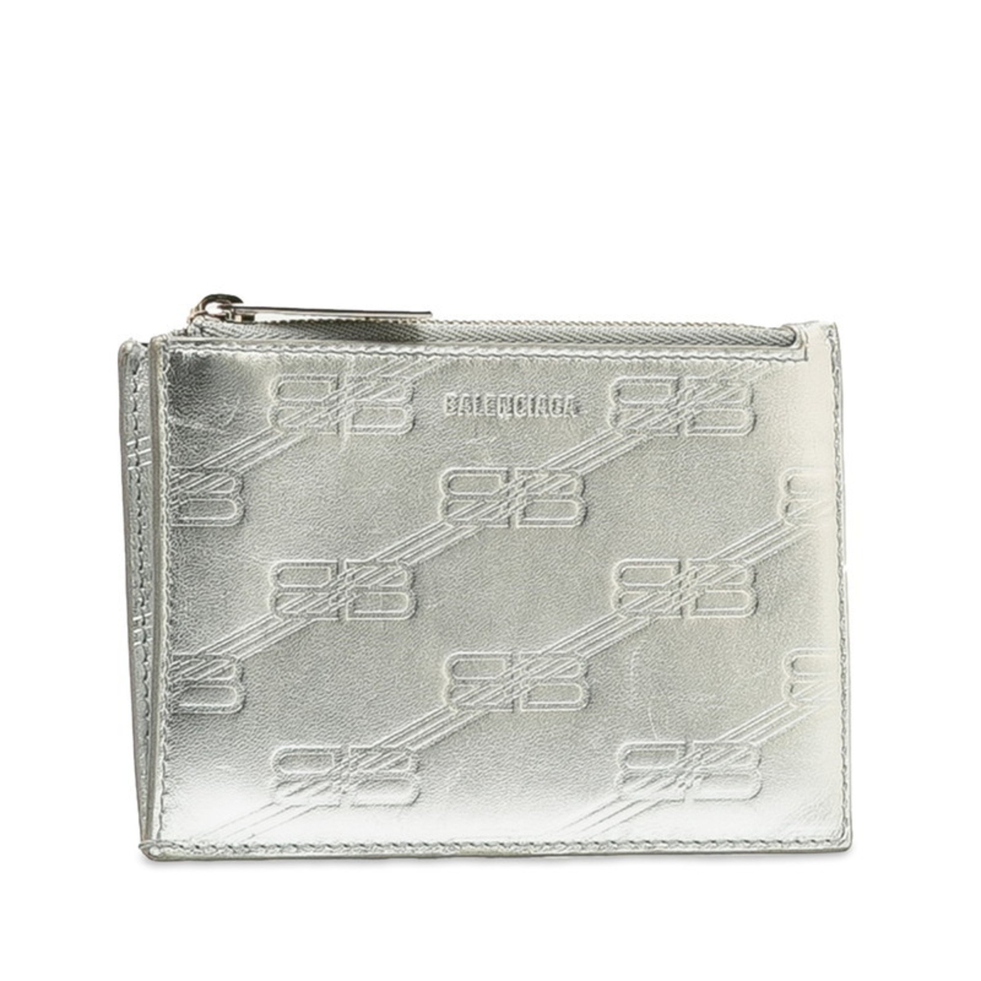 Balenciaga Card Case Business Holder 717784 Silver Leather Men's BALENCIAGA