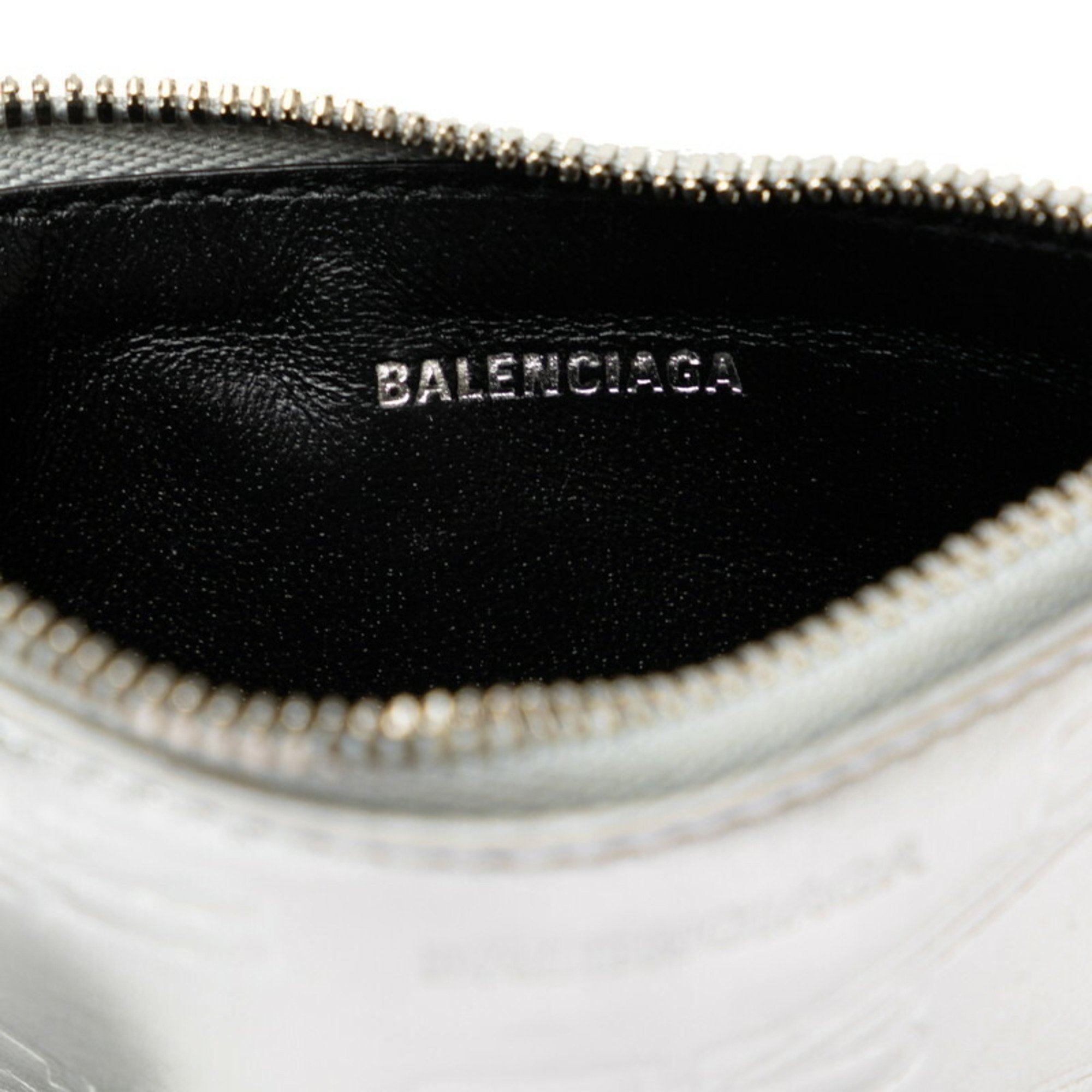 Balenciaga Card Case Business Holder 717784 Silver Leather Men's BALENCIAGA