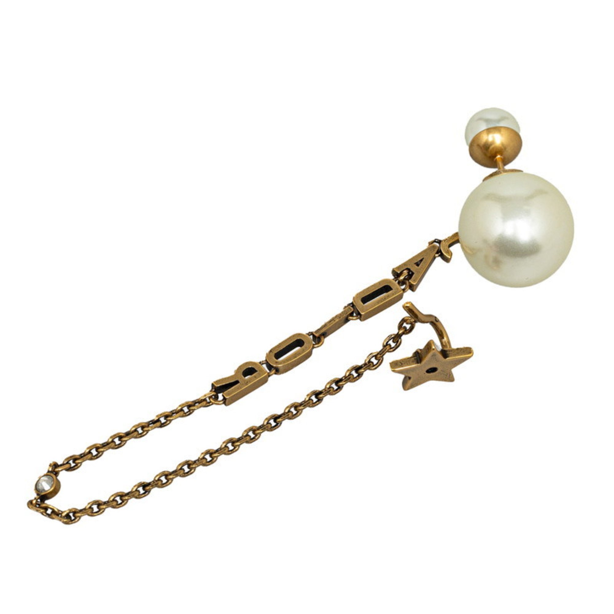 Christian Dior Dior J'ADIOR Faux Pearl Single Ear Pierced Cuff Gold White Plated Women's