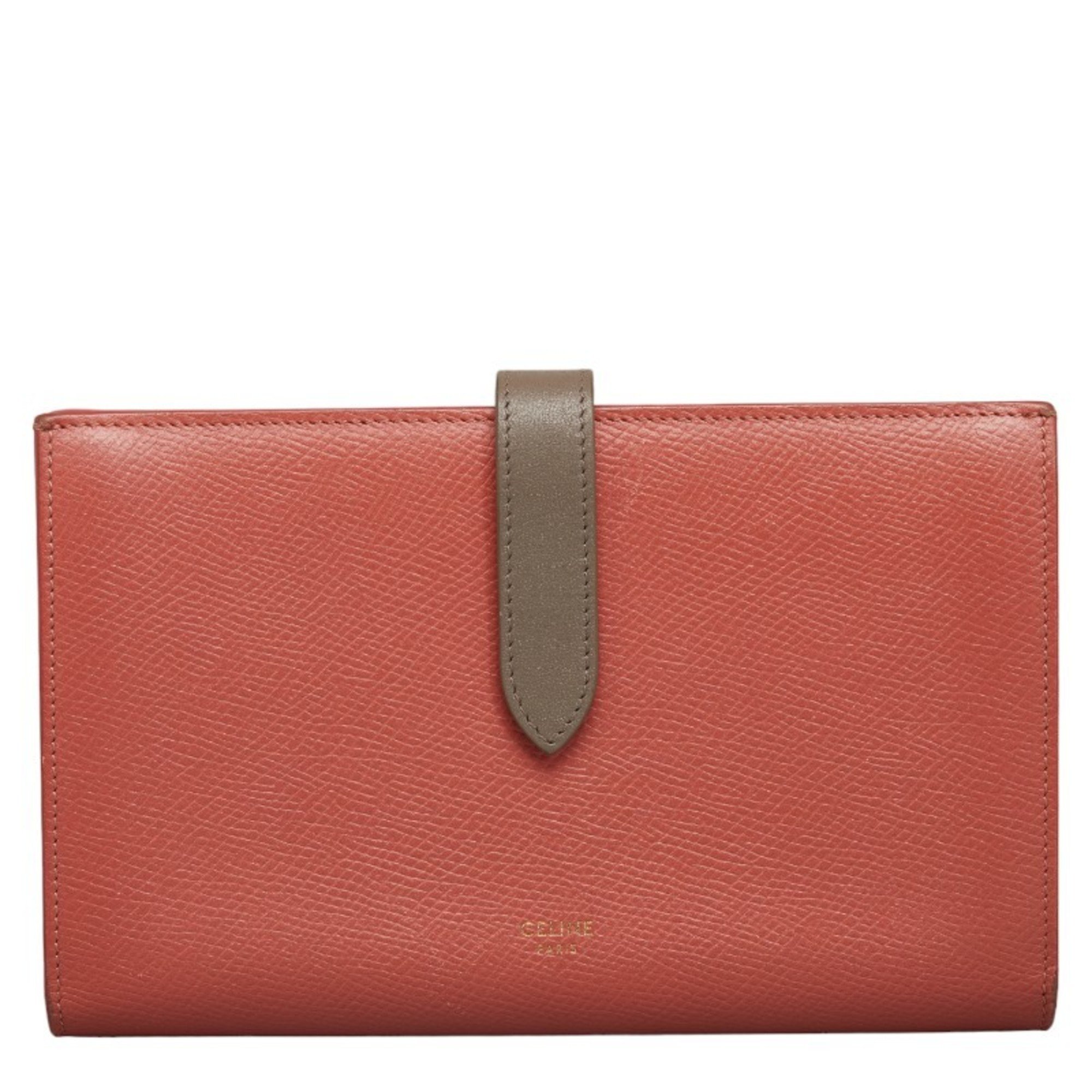 Celine Large Strap Wallet Long Bicolor Pink Gray Leather Women's CELINE