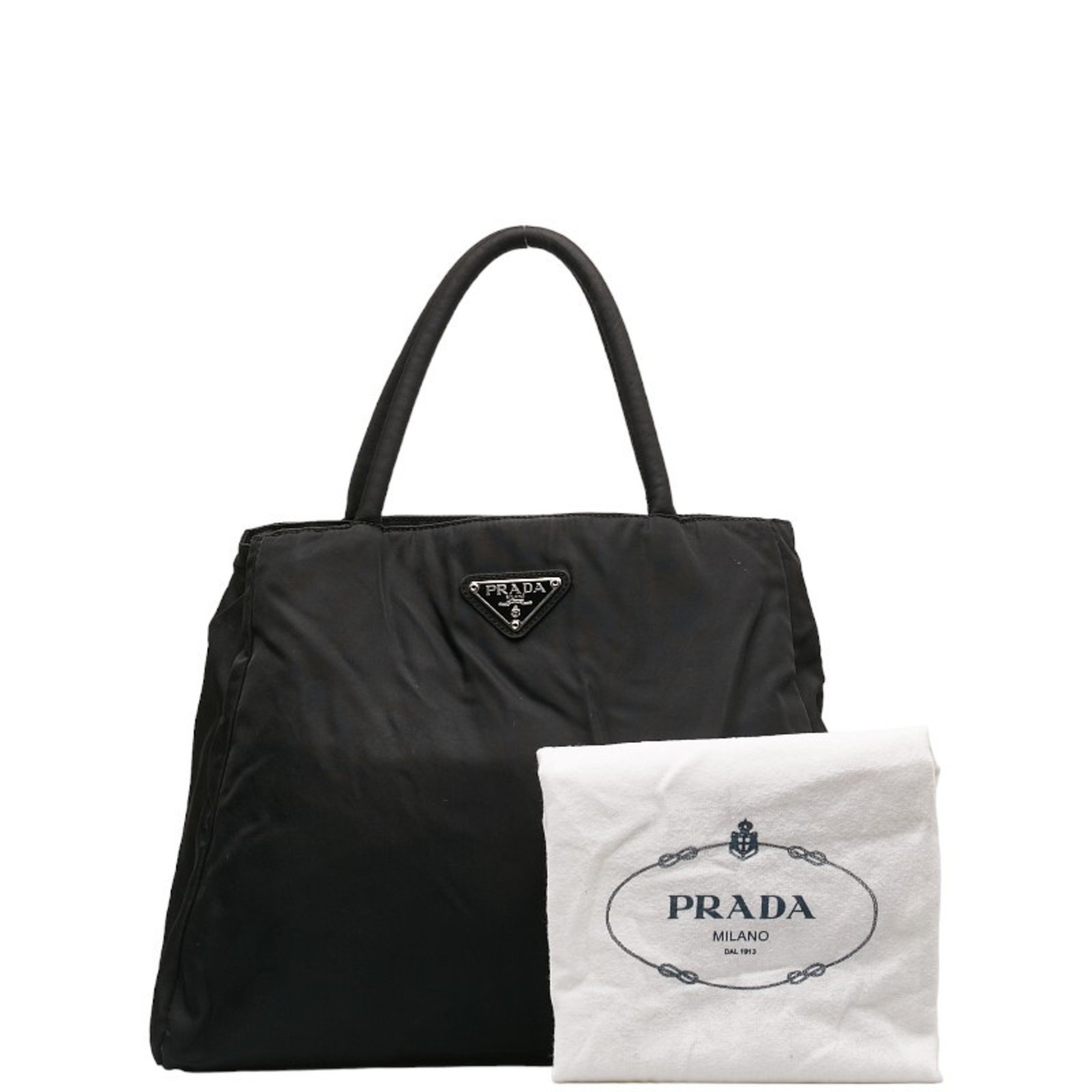 Prada Triangle Plate Handbag Black Nylon Women's PRADA