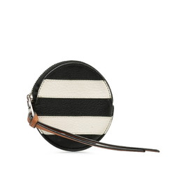 LOEWE Anagram Border Coin Case, Brown, Black, White, Leather, Women's,