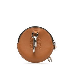 LOEWE Anagram Border Coin Case, Brown, Black, White, Leather, Women's,