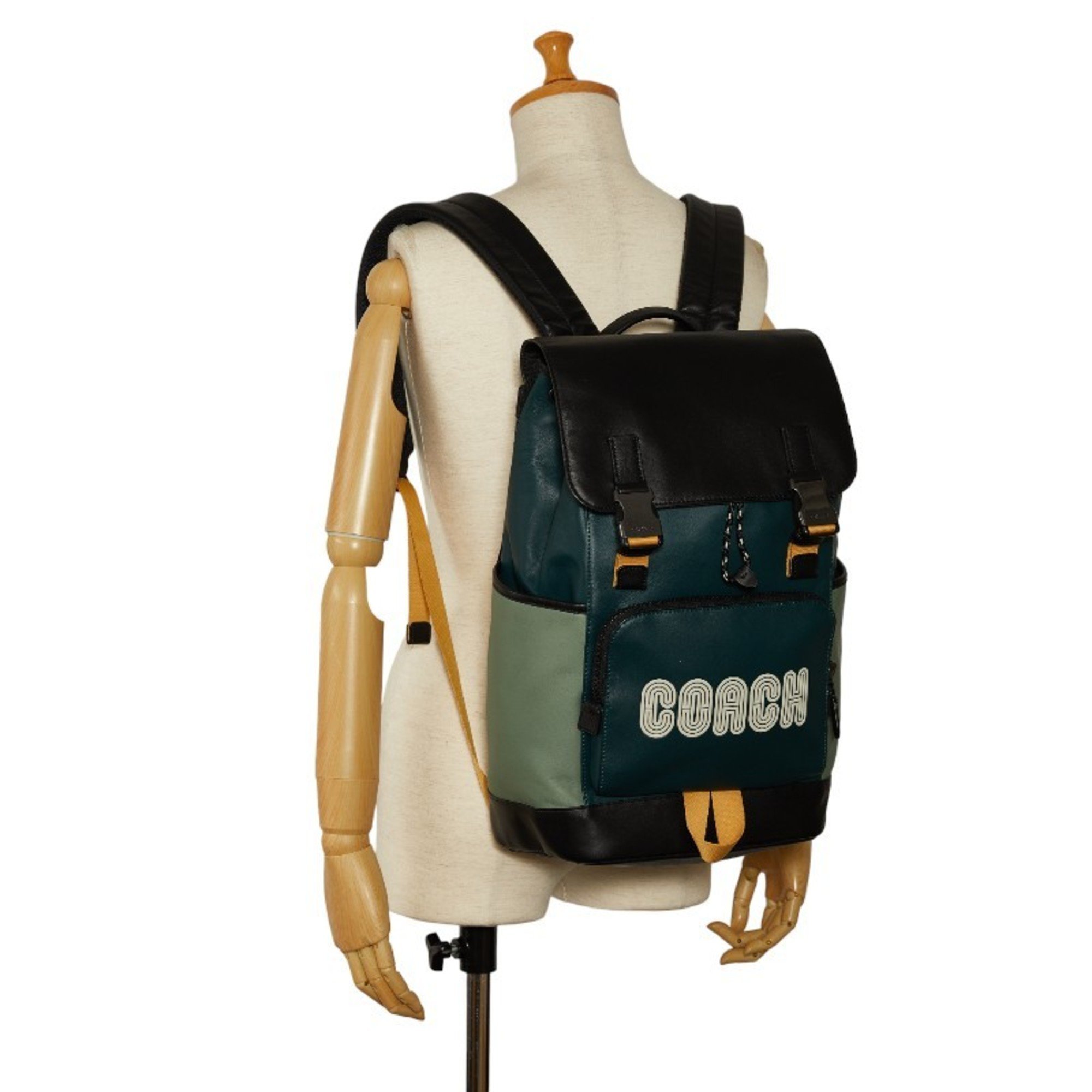 Coach Backpack C6656 Green Black Nylon Leather Women's COACH