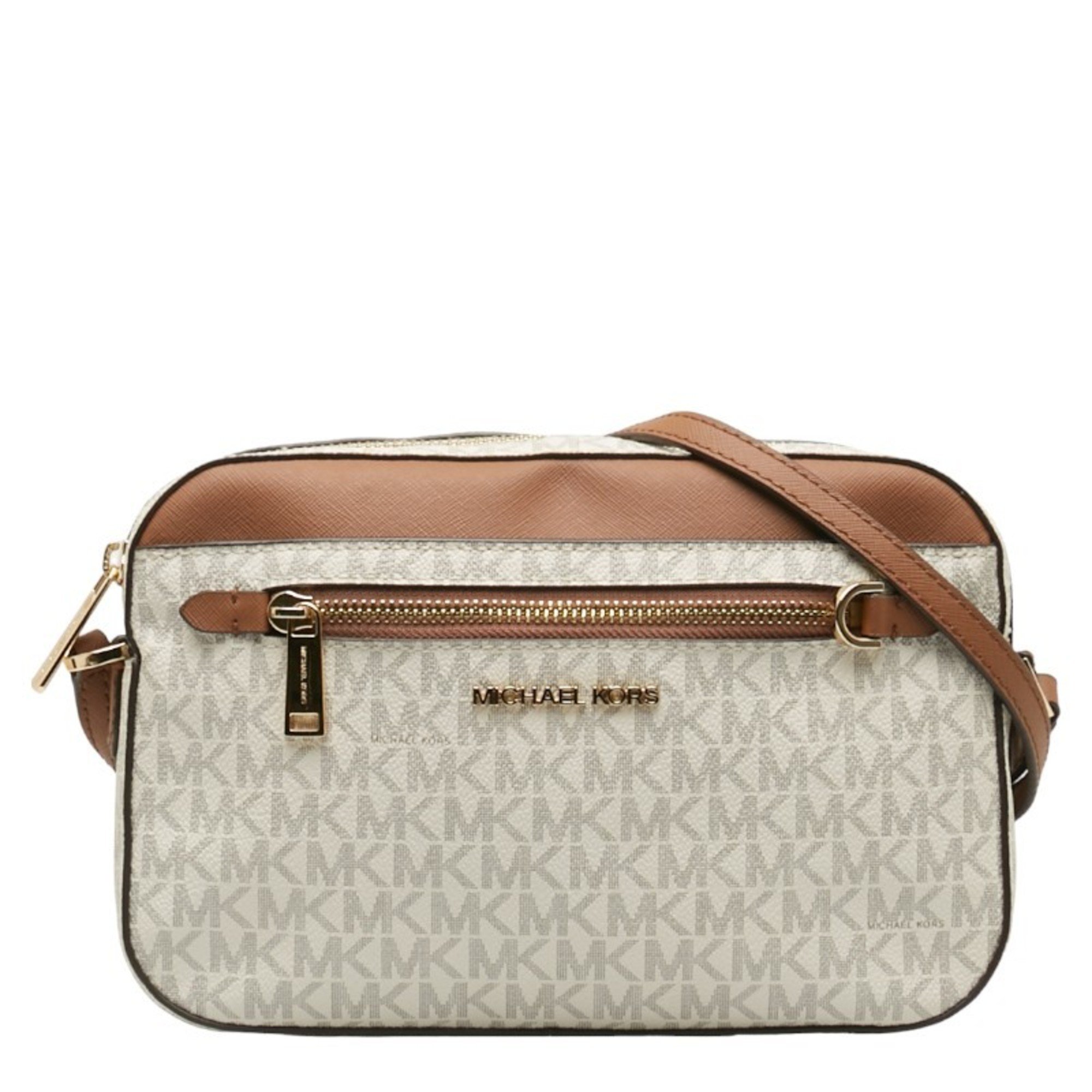 Michael Kors Shoulder Bag 35S1GTTC9B White Brown PVC Women's