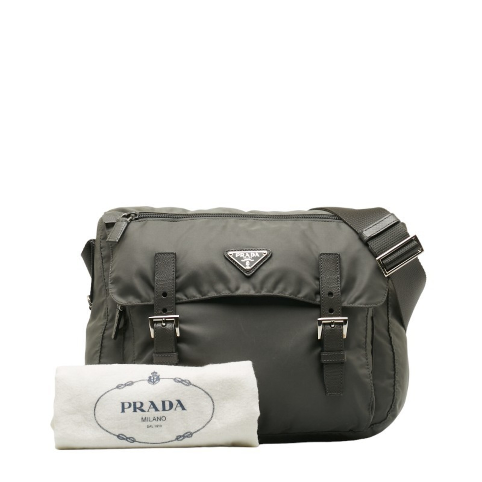 Prada Tessuto Saffiano Shoulder Bag Grey Nylon Leather Women's PRADA