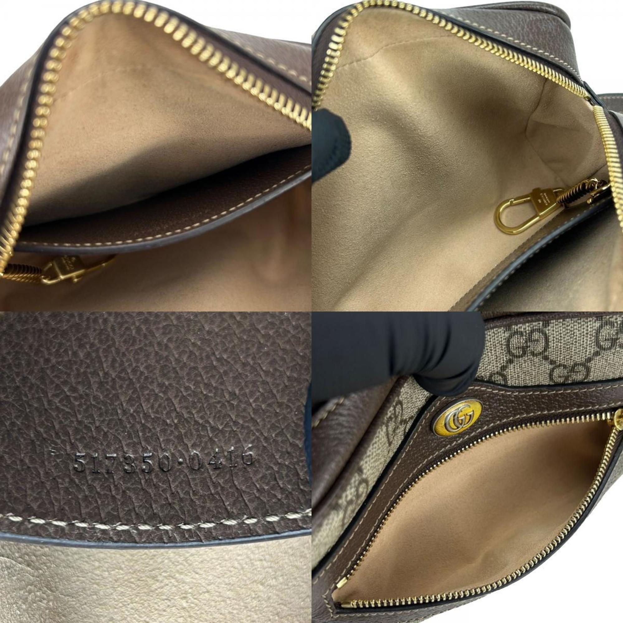 Gucci Shoulder Bag Offdia 517350 Sherry Line GG Supreme Canvas Leather Beige Brown Women's Men's GUCCI