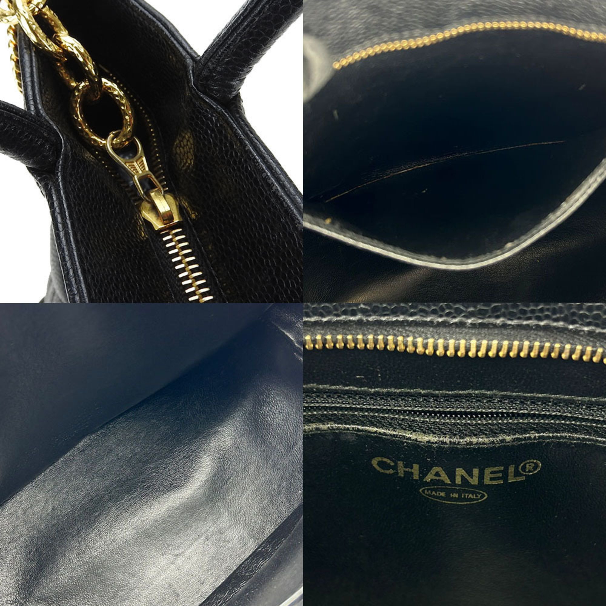 CHANEL Tote Bag, Reproduction Tote, Caviar Skin, Coco Mark, Black, No. 6, Leather, Women's, Skin Bag Leather Black