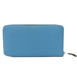 Hermes Long Wallet Azap Silkin Veau Epsom Silk Blue Nole D Engraved Round Accessory Women's Men's HERMES