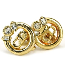 Christian Dior Earrings Metal Gold Rhinestone Beads Plated Women's
