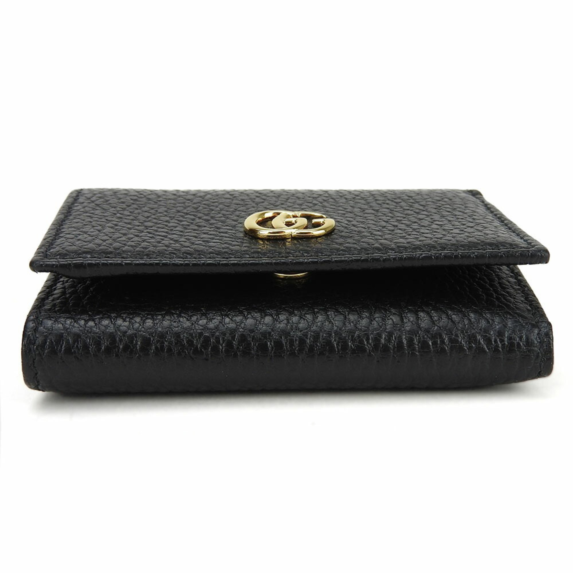 Gucci Tri-fold Wallet 644407 GG Marmont Leather Black Compact Accessory Women Men GUCCI