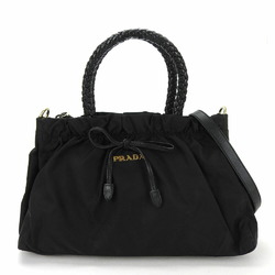 PRADA handbag shoulder bag nylon leather black ribbon ladies NERO