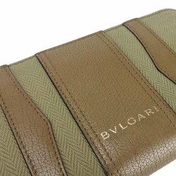 BVLGARI Bvlgari B-zero1 Round Long Wallet Zip Zippy Khaki Brown B Zero Leather Canvas Ladies