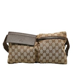 Gucci GG Canvas Body Bag Waist 28566 Beige Brown Leather Women's GUCCI