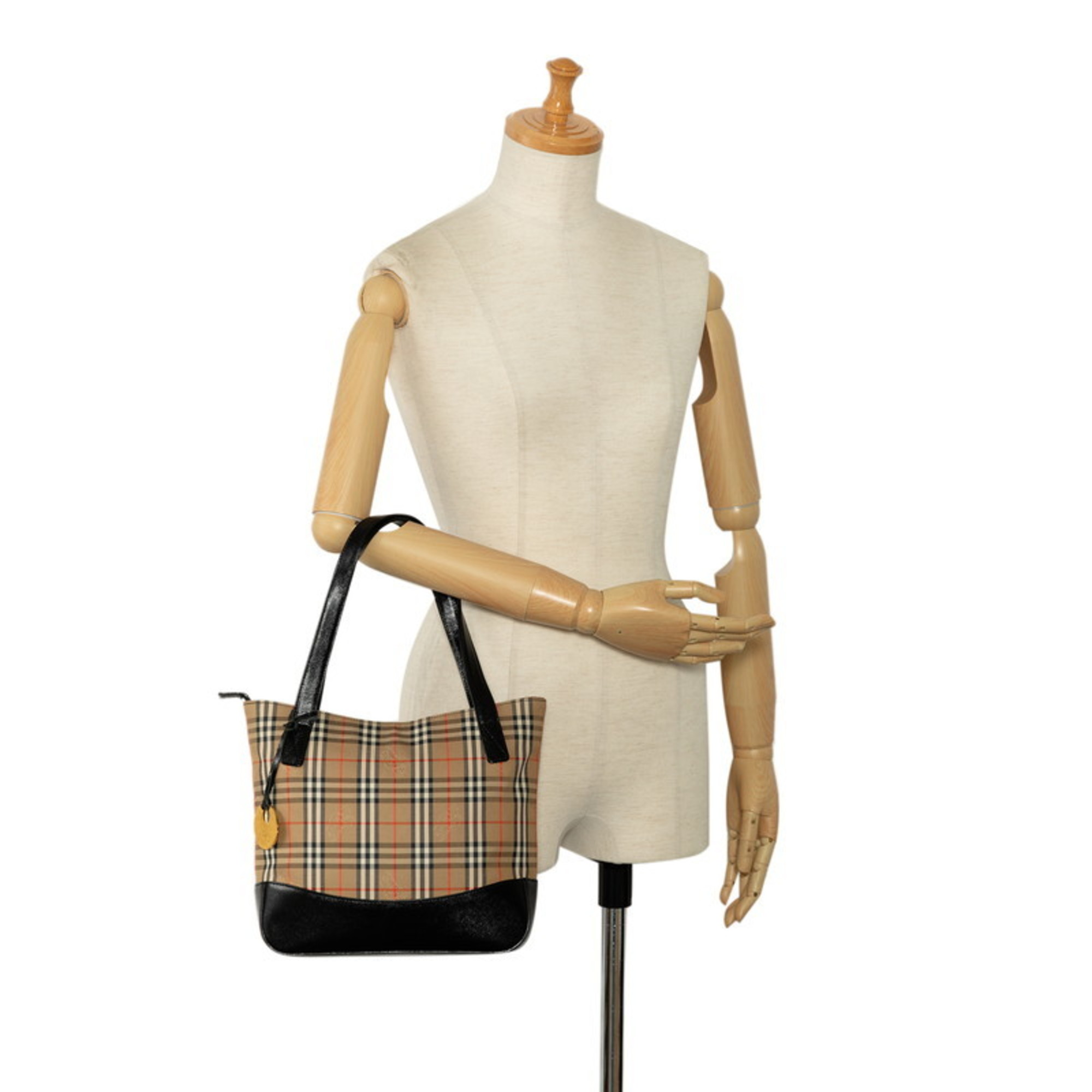 Burberry Nova Check Shadow Horse Tote Bag Beige Brown Canvas Leather Women's BURBERRY