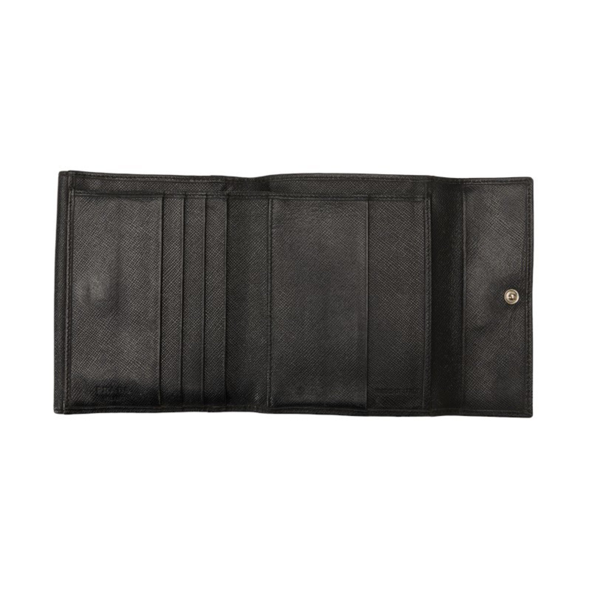 Prada Saffiano Bi-fold Wallet Black Leather Women's PRADA