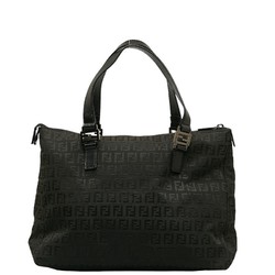 FENDI Zucchino Handbag 8BH134 Black Canvas Leather Women's