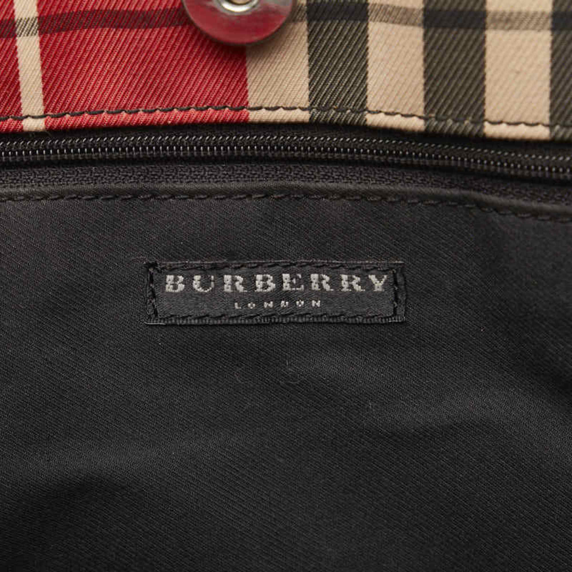 Burberry Check Handbag Red Nylon Leather Women's BURBERRY