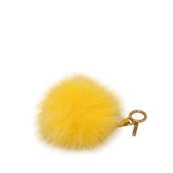 FENDI Pompom Charm Bag Keychain 7AR259 Yellow Fur Women's
