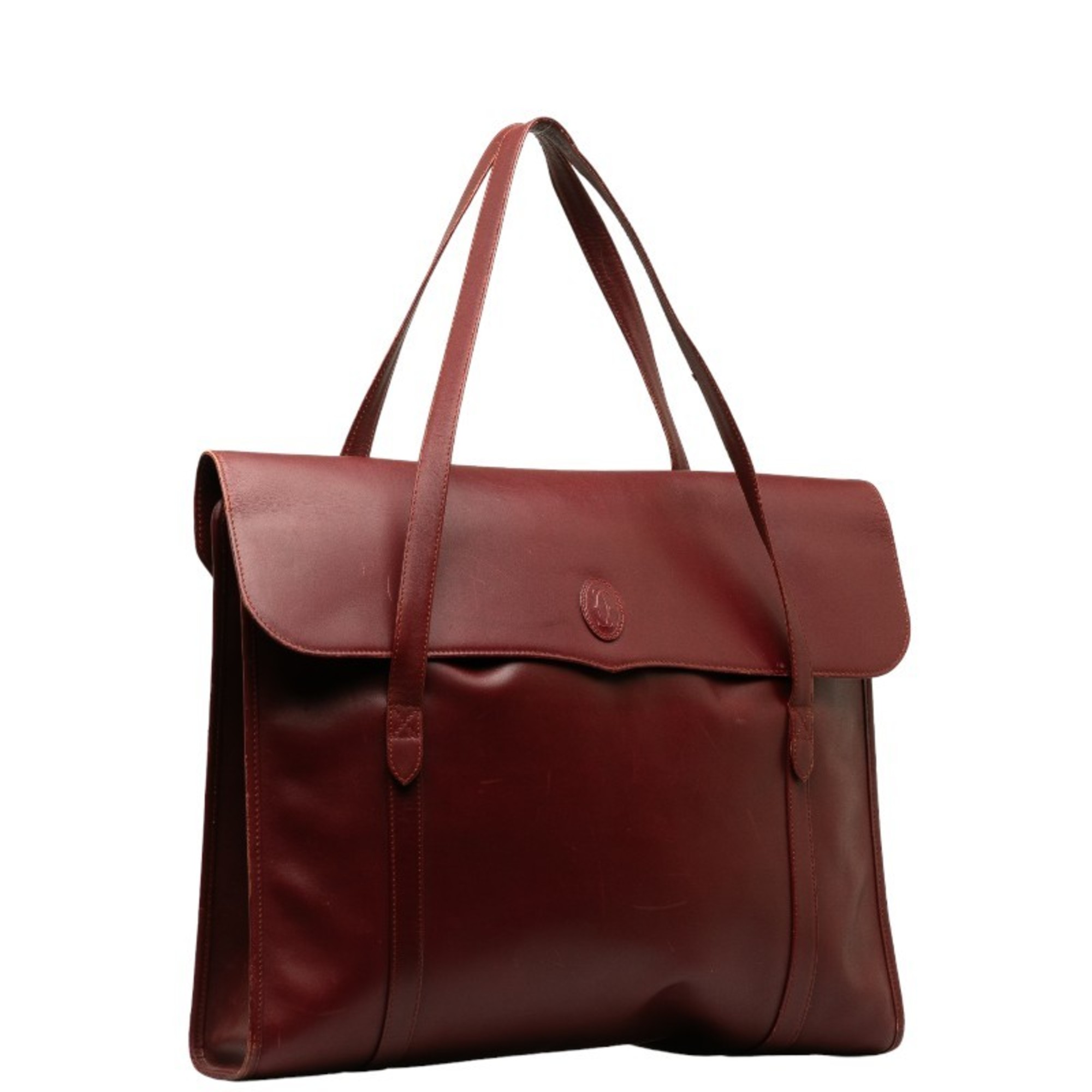 Cartier Must Line Tote Bag Handbag Bordeaux Wine Red Leather Women's CARTIER