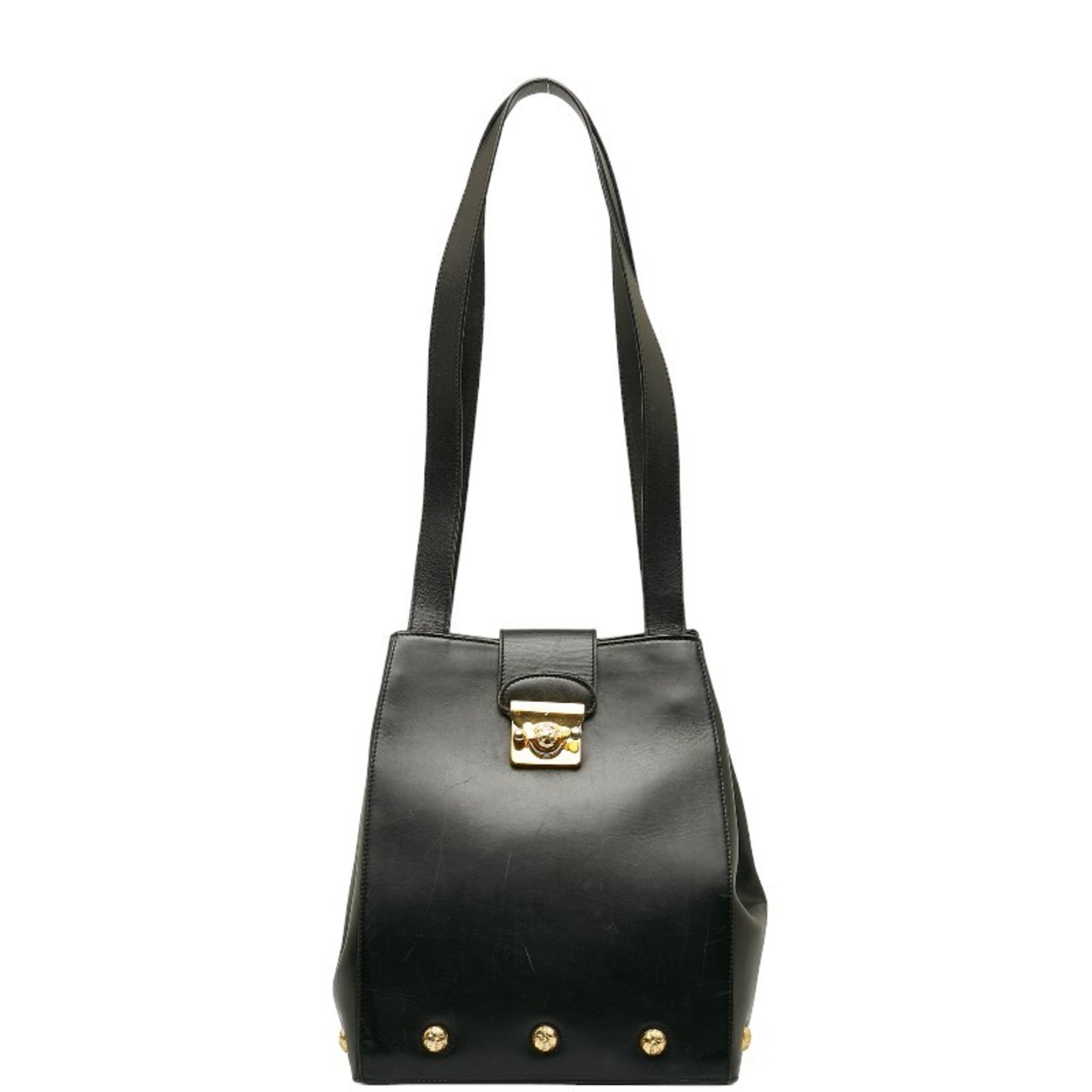 Salvatore Ferragamo Studded Tote Bag AN 21 5212 Black Leather Women's