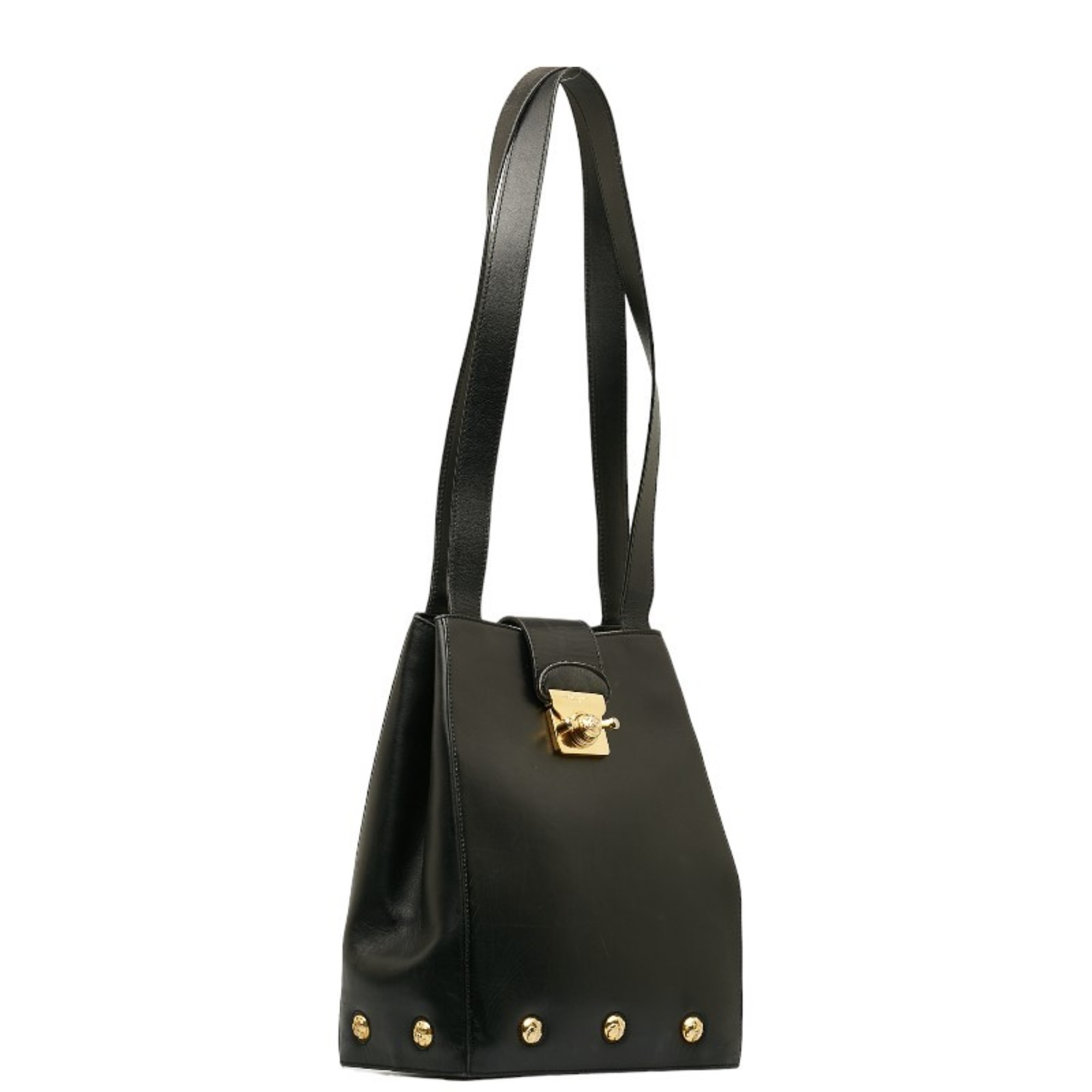 Salvatore Ferragamo Studded Tote Bag AN 21 5212 Black Leather Women's