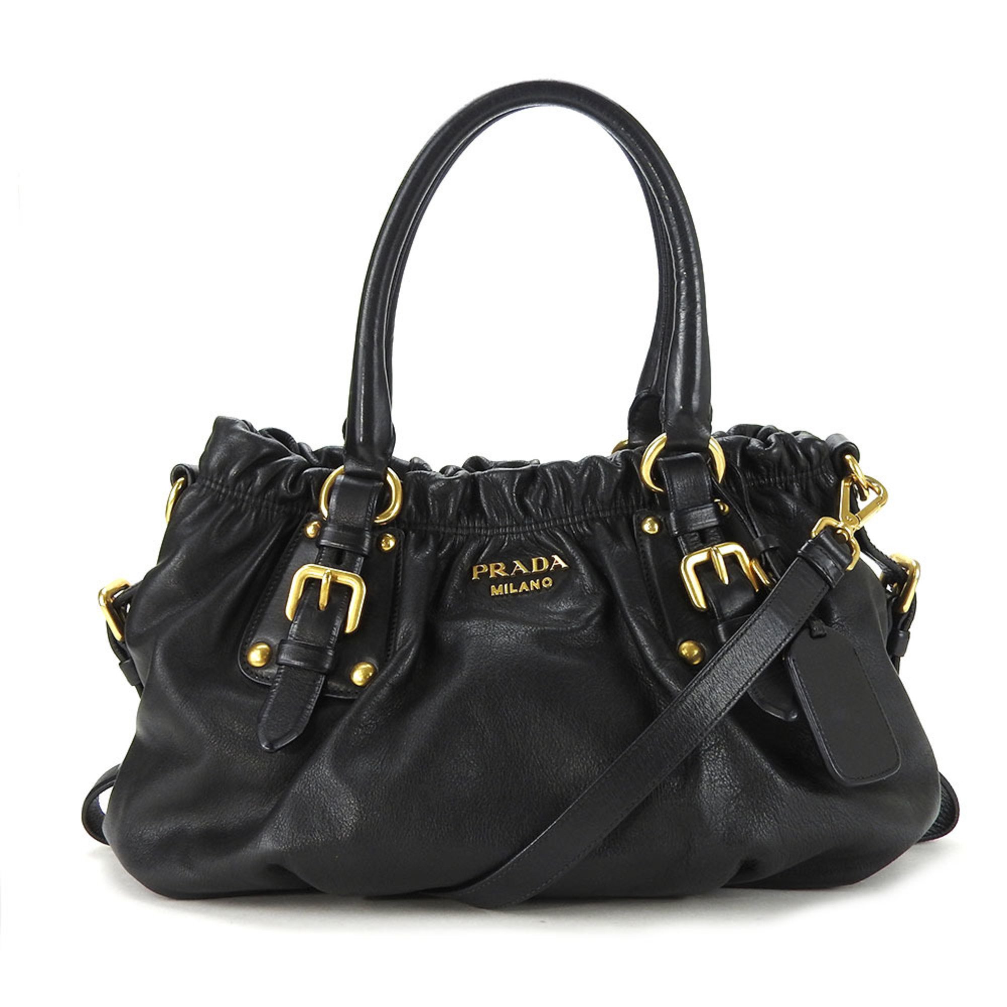 PRADA Prada Handbag Shoulder Leather Black Gold Women's Hand Bag